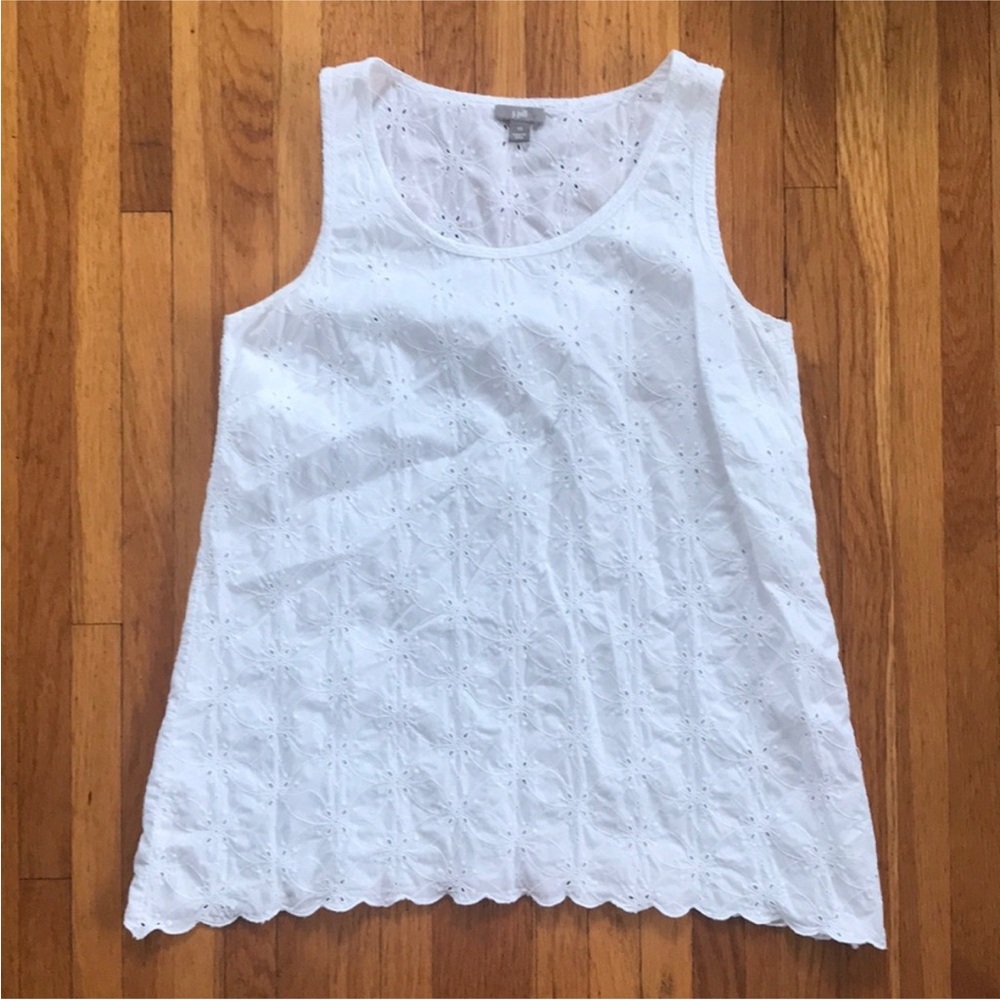 J. Jill White Eyelet Tank Top with Scalloped Hem